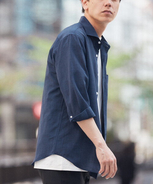B.C STOCK（ベーセーストック）の「リネンライク 7分袖とろみシャツ（シャツ/ブラウス・メンズ・ベージュ/ネイビー・SMALL/MEDIUM/LARGE）」の13枚目の写真