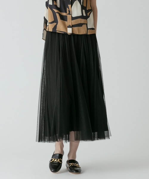allureville(アルアバイル)の「チュールフレアプリーツコンビスカート(スカート・レディース・モカ/ブラック/オフホワイト・2/1)」の2枚目の写真