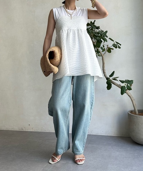 DouDou（ドゥドゥ）の「ジャガードキャミ（キャミソール・レディース・ホワイト/ブラック/グレー・FREE）」の4枚目の写真