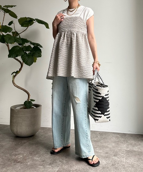 DouDou（ドゥドゥ）の「ジャガードキャミ（キャミソール・レディース・ホワイト/ブラック/グレー・FREE）」の5枚目の写真