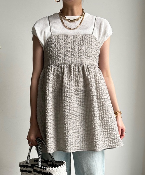 DouDou（ドゥドゥ）の「ジャガードキャミ（キャミソール・レディース・ホワイト/ブラック/グレー・FREE）」の10枚目の写真