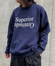 SUPERTHANKS | フロントプリント裏起毛クルーネックスウェット/Sperior Gratitude sweat crew-neck(スウェット)