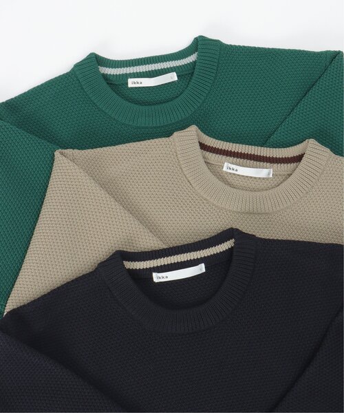 ikka(イッカ)の「GOKU楽ニット鹿の子クルーネック(ニット/セーター・メンズ・グリーン/ネイビー/ベージュ・S/M/L/XL)」の13枚目の写真