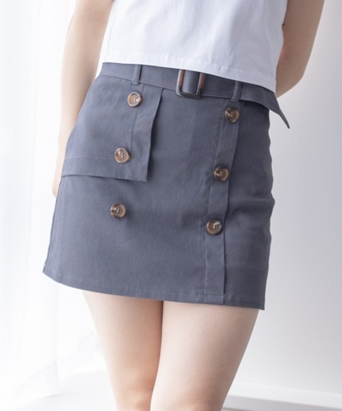 clear（クリア）の「インナーパンツ付キトレンチミニスカート[大人 カジュアル 着回し抜群]≪2024AW≫（スカート・レディース・チャコールグレー/ベージュ/グレイッシュベージュ・S/M）」の2枚目の写真