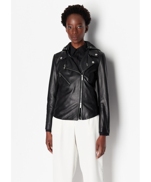 Armani Exchange フード付きレザージャケット Armani Exchange フード付きレザージャケット