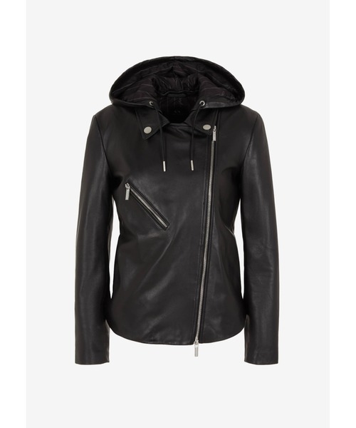 Armani Exchange フード付きレザージャケット Armani Exchange フード付きレザージャケット