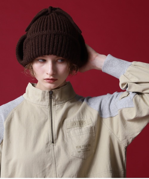 AVIREX(アヴィレックス)の「《直営店限定》KNIT FLIGHT CAP/ ニットフライトキャップ(ニットキャップ/ビーニー・レディース・ブラウン/アイボリー・FREE)」の9枚目の写真