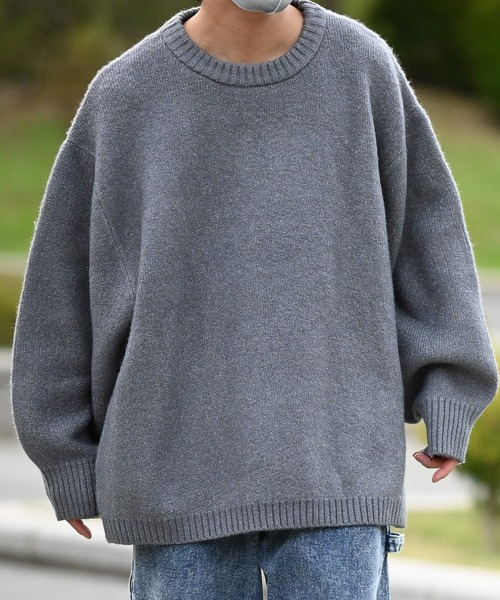 anown（アノン）の「バルーンスリーブメランジニット【れお×anown限定コラボ】（ニット/セーター・メンズ・ライトベージュ/グリーン/グレー・S/M）」の2枚目の写真