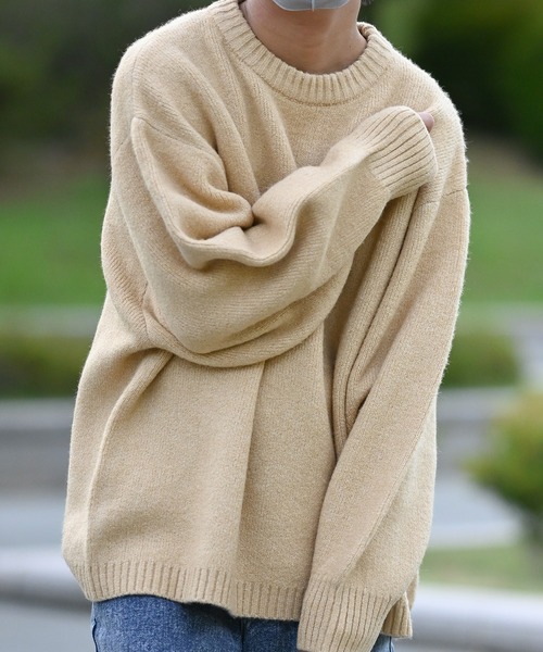 anown（アノン）の「バルーンスリーブメランジニット【れお×anown限定コラボ】（ニット/セーター・メンズ・ライトベージュ/グリーン/グレー・S/M）」の3枚目の写真