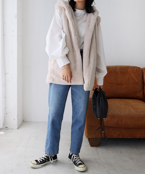 andme（アンドミー）の「【新色追加】フーディファーベスト（ベスト・レディース・アイボリー/モカ/チャコールグレー/ベージュ/グレー系その他・F(M)）」の20枚目の写真