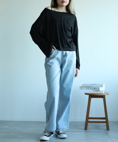 Jasmine Grandiflorum（ジャスミングランディフローラム）の「【Jasmine】オーバー肩見せトップス（Tシャツ/カットソー・レディース・ピンク/ブラック/ダークグレー/ホワイト・FREE）」の19枚目の写真