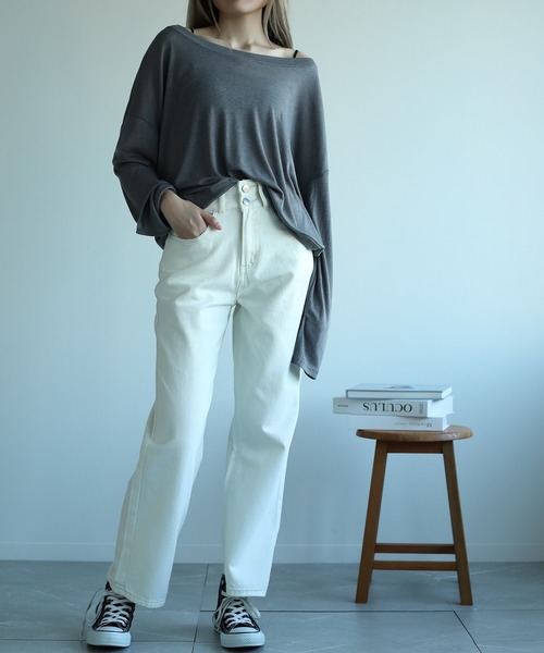 Jasmine Grandiflorum（ジャスミングランディフローラム）の「【Jasmine】オーバー肩見せトップス（Tシャツ/カットソー・レディース・ピンク/ブラック/ダークグレー/ホワイト・FREE）」の18枚目の写真
