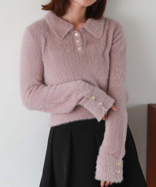 archives（アルシーヴ）の「フェザークラシカルポロニット（ニット/セーター・レディース・アイボリー/ブラック/ピンクベージュ/ブルー・MEDIUM）」の4枚目の写真