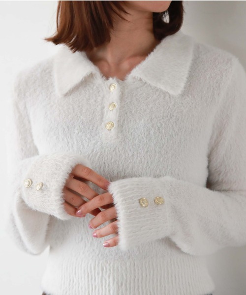 archives（アルシーヴ）の「フェザークラシカルポロニット（ニット/セーター・レディース・アイボリー/ブラック/ピンクベージュ/ブルー・MEDIUM）」の2枚目の写真