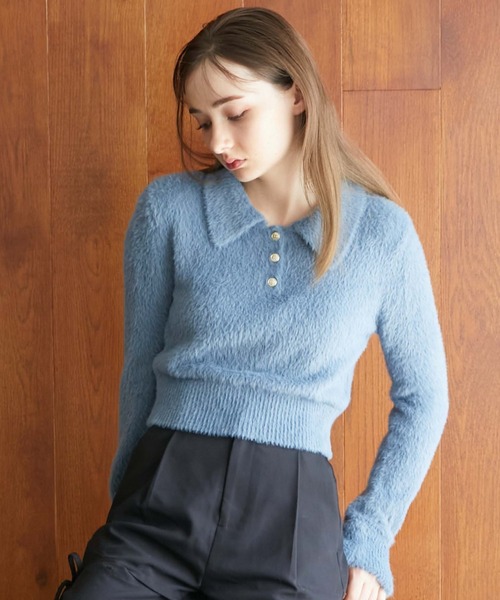 archives（アルシーヴ）の「フェザークラシカルポロニット（ニット/セーター・レディース・アイボリー/ブラック/ピンクベージュ/ブルー・MEDIUM）」の7枚目の写真