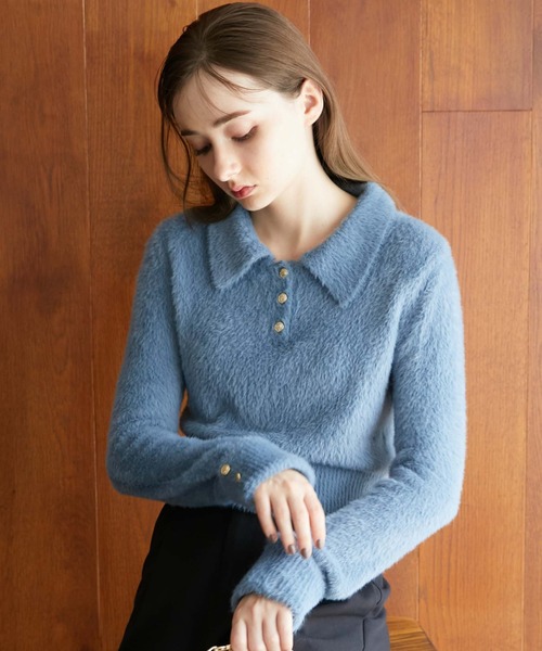 archives（アルシーヴ）の「フェザークラシカルポロニット（ニット/セーター・レディース・アイボリー/ブラック/ピンクベージュ/ブルー・MEDIUM）」の5枚目の写真