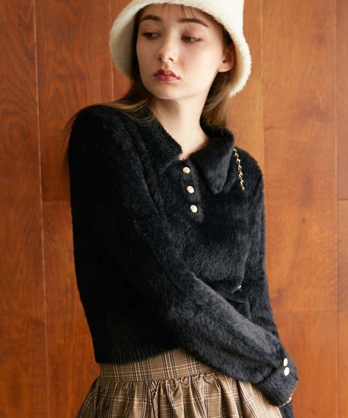 archives（アルシーヴ）の「フェザークラシカルポロニット（ニット/セーター・レディース・アイボリー/ブラック/ピンクベージュ/ブルー・MEDIUM）」の13枚目の写真