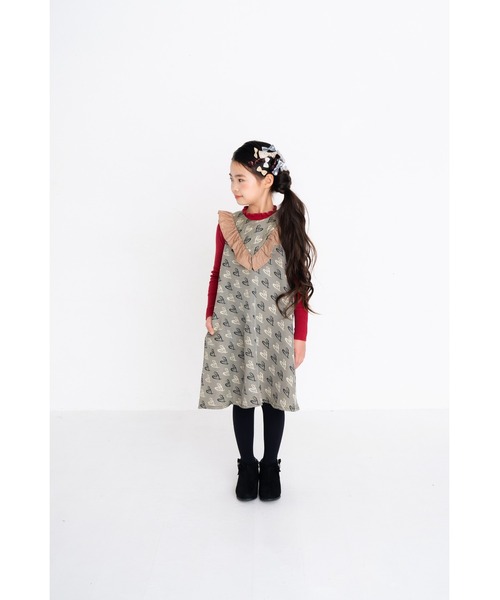 nino(ニノ)の「ななめハートジャガードジャンパースカート(ジャンパースカート・キッズ・ベージュ・110cm/100cm/120cm)」の7枚目の写真