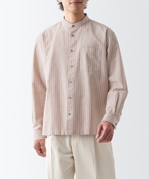 洗いざらしオックススタンドカラー長袖シャツ