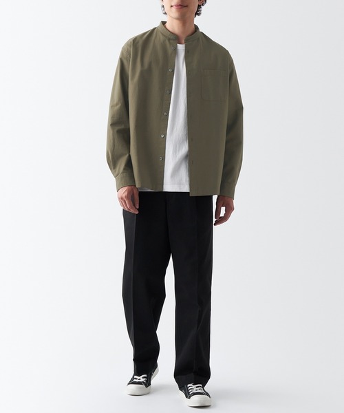 セール】洗いざらしオックススタンドカラー長袖シャツ（シャツ