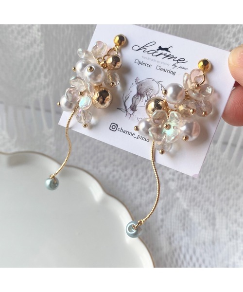 tone(トーン)の「【charme by pimo 】天然石 ピアス(MA)(ピアス(両耳用)・レディース・グリーン・FREE)」の2枚目の写真