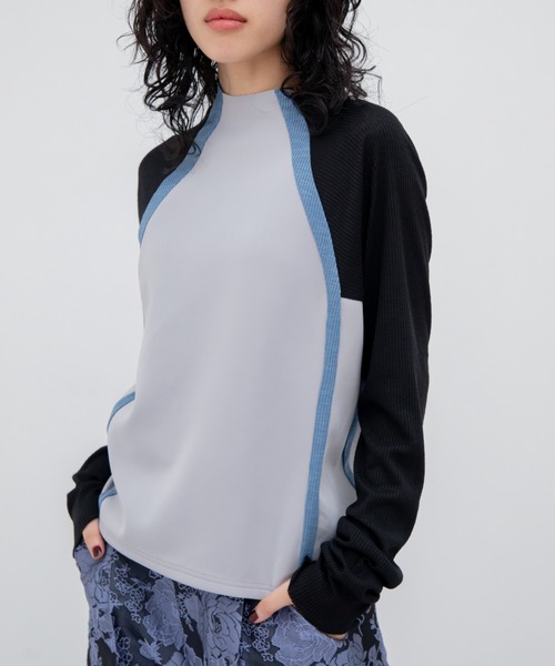 VACANCY（ヴァカンシー）の「配色ドッキングリブトップス（Tシャツ/カットソー・レディース・ブラック/グレー/ホワイト・FREE）」の3枚目の写真