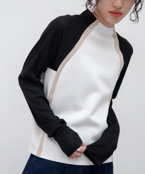 VACANCY（ヴァカンシー）の「配色ドッキングリブトップス（Tシャツ/カットソー・レディース・ブラック/グレー/ホワイト・FREE）」の2枚目の写真