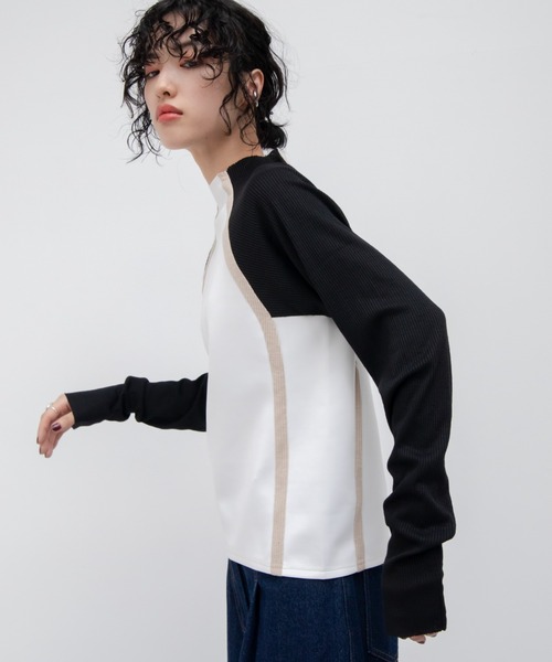 VACANCY（ヴァカンシー）の「配色ドッキングリブトップス（Tシャツ/カットソー・レディース・ブラック/グレー/ホワイト・FREE）」の4枚目の写真