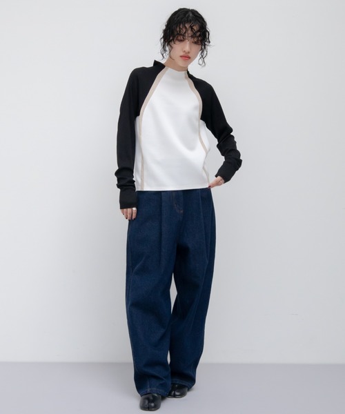 VACANCY（ヴァカンシー）の「配色ドッキングリブトップス（Tシャツ/カットソー・レディース・ブラック/グレー/ホワイト・FREE）」の9枚目の写真