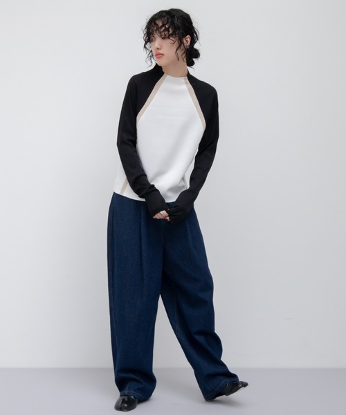 VACANCY（ヴァカンシー）の「配色ドッキングリブトップス（Tシャツ/カットソー・レディース・ブラック/グレー/ホワイト・FREE）」の10枚目の写真