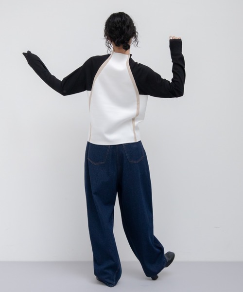 VACANCY（ヴァカンシー）の「配色ドッキングリブトップス（Tシャツ/カットソー・レディース・ブラック/グレー/ホワイト・FREE）」の13枚目の写真