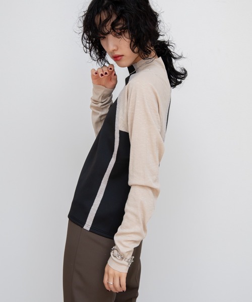 VACANCY（ヴァカンシー）の「配色ドッキングリブトップス（Tシャツ/カットソー・レディース・ブラック/グレー/ホワイト・FREE）」の21枚目の写真