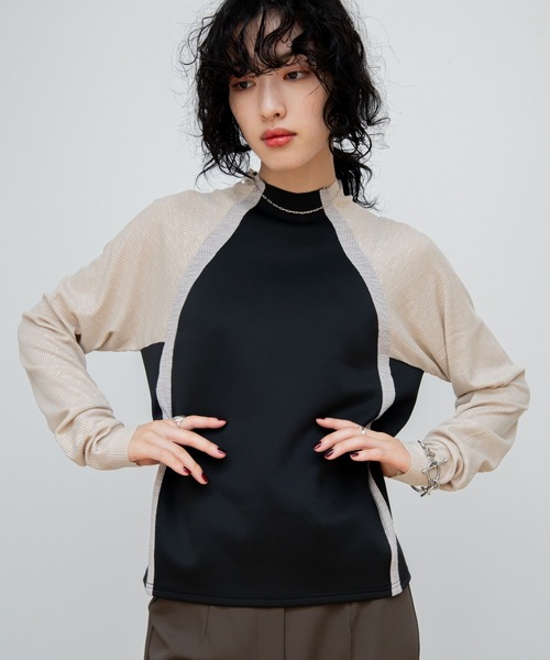 VACANCY（ヴァカンシー）の「配色ドッキングリブトップス（Tシャツ/カットソー・レディース・ブラック/グレー/ホワイト・FREE）」の16枚目の写真