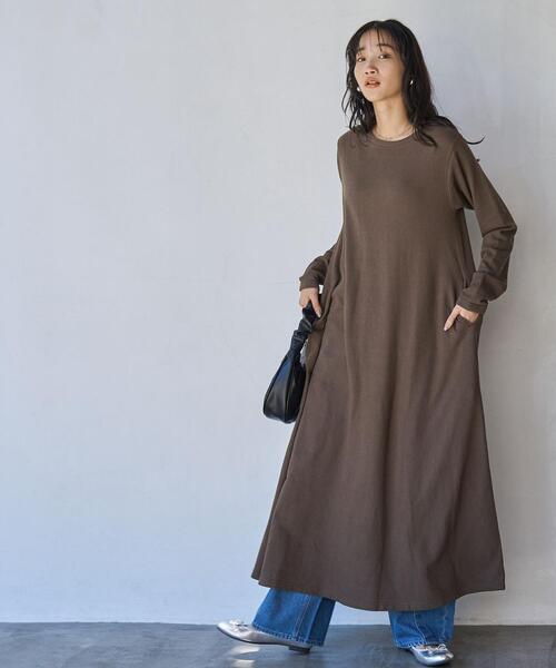 coen（コーエン）の「CVC天竺フレアワンピース（ワンピース・レディース・ダークグレー/ブラウン/ナチュラル・M/L）」の2枚目の写真