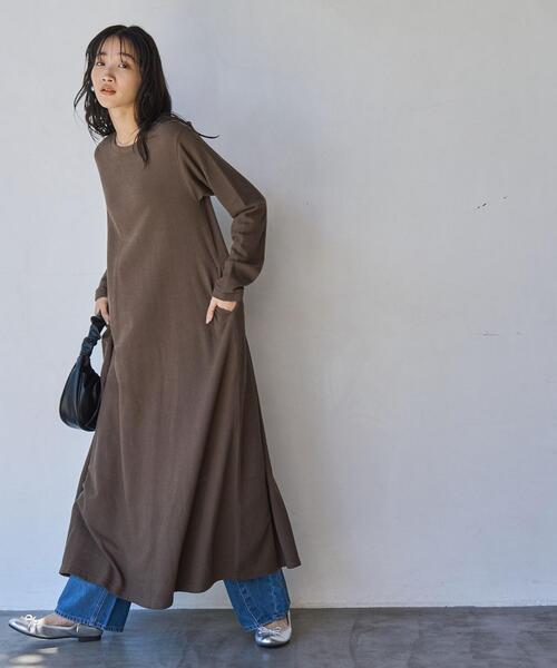 coen（コーエン）の「CVC天竺フレアワンピース（ワンピース・レディース・ダークグレー/ブラウン/ナチュラル・M/L）」の4枚目の写真