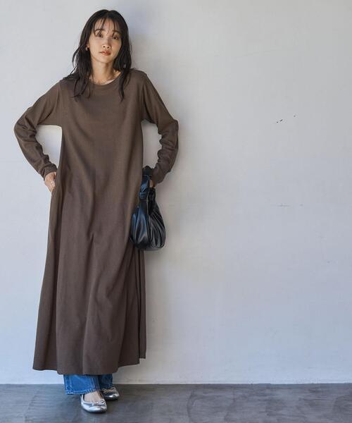 coen（コーエン）の「CVC天竺フレアワンピース（ワンピース・レディース・ダークグレー/ブラウン/ナチュラル・M/L）」の5枚目の写真