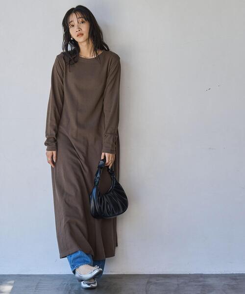 coen（コーエン）の「CVC天竺フレアワンピース（ワンピース・レディース・ダークグレー/ブラウン/ナチュラル・M/L）」の9枚目の写真