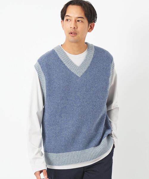 green label relaxing（グリーンレーベルリラクシング）の「タック ミジンボーダー ベスト（ベスト・メンズ・ライトブルー/ブラック・S/XL/L/M）」の2枚目の写真