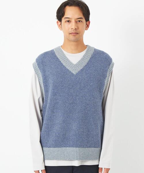 green label relaxing（グリーンレーベルリラクシング）の「タック ミジンボーダー ベスト（ベスト・メンズ・ライトブルー/ブラック・S/XL/L/M）」の3枚目の写真