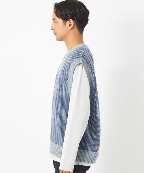 green label relaxing（グリーンレーベルリラクシング）の「タック ミジンボーダー ベスト（ベスト・メンズ・ライトブルー/ブラック・S/XL/L/M）」の4枚目の写真