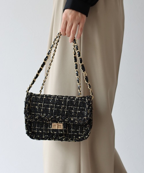BLUEEAST(ブルーイースト)の「2WAYツイードチェーンショルダーバッグ(ショルダーバッグ・レディース・ホワイト/ブラック・FREE)」の3枚目の写真