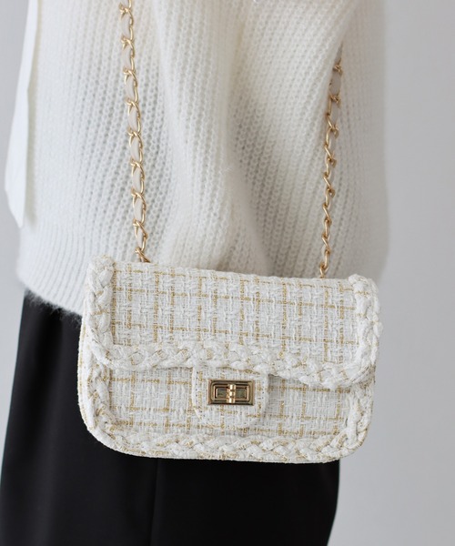 BLUEEAST(ブルーイースト)の「2WAYツイードチェーンショルダーバッグ(ショルダーバッグ・レディース・ホワイト/ブラック・FREE)」の4枚目の写真