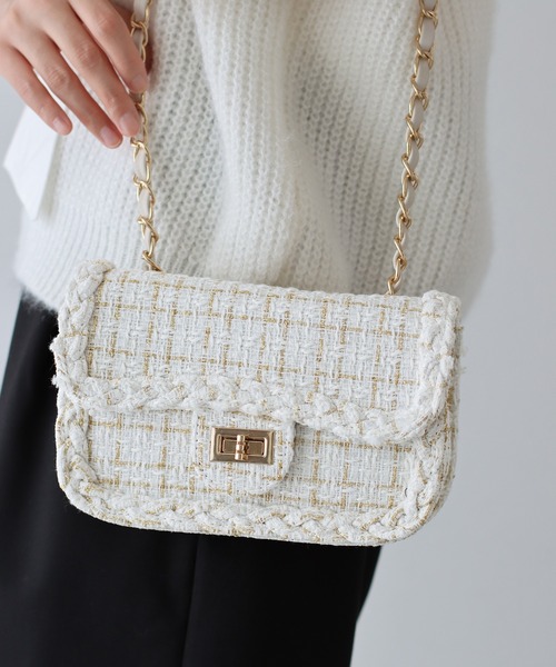 BLUEEAST(ブルーイースト)の「2WAYツイードチェーンショルダーバッグ(ショルダーバッグ・レディース・ホワイト/ブラック・FREE)」の5枚目の写真