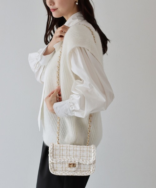 BLUEEAST(ブルーイースト)の「2WAYツイードチェーンショルダーバッグ(ショルダーバッグ・レディース・ホワイト/ブラック・FREE)」の10枚目の写真