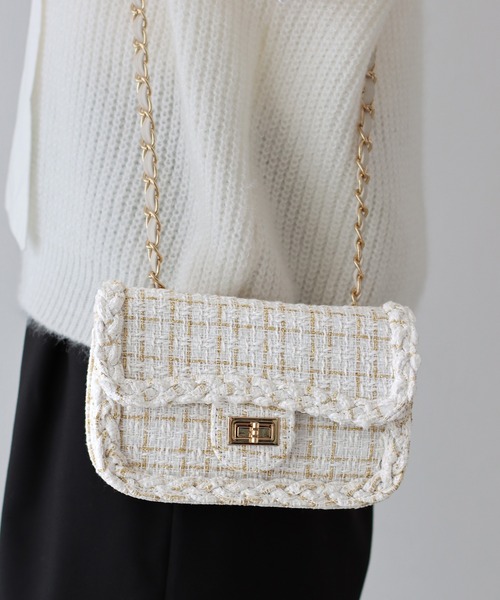 BLUEEAST(ブルーイースト)の「2WAYツイードチェーンショルダーバッグ(ショルダーバッグ・レディース・ホワイト/ブラック・FREE)」の12枚目の写真