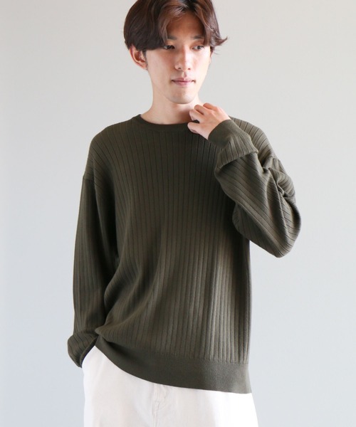 CRAFT STANDARD BOUTIQUE(クラフトスタンダードブティック)の「ワイドリブクルーネックニットプルオーバー(ニット/セーター・メンズ・カーキ/ブラック/ライトグレー/アイボリー・L/XL/M)」の4枚目の写真