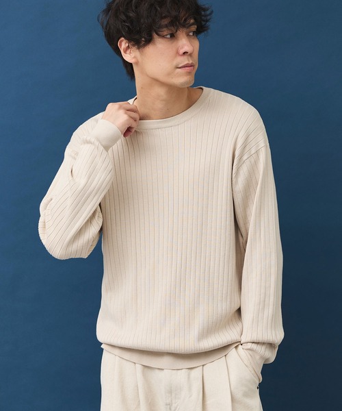 CRAFT STANDARD BOUTIQUE(クラフトスタンダードブティック)の「ワイドリブクルーネックニットプルオーバー(ニット/セーター・メンズ・カーキ/ブラック/ライトグレー/アイボリー・L/XL/M)」の2枚目の写真