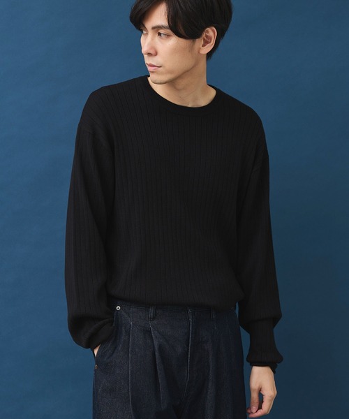 CRAFT STANDARD BOUTIQUE(クラフトスタンダードブティック)の「ワイドリブクルーネックニットプルオーバー(ニット/セーター・メンズ・カーキ/ブラック/ライトグレー/アイボリー・L/XL/M)」の3枚目の写真