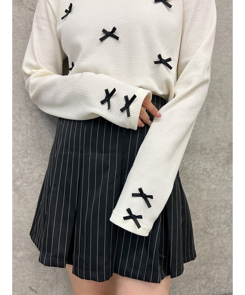 PHILLY（フィリー）の「【PHILLY】ミニリボンショートワッフルロンT（Tシャツ/カットソー・レディース・ブラック/アイボリー/グレー・FREE）」の5枚目の写真