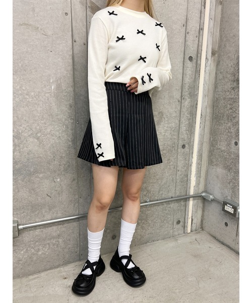 PHILLY（フィリー）の「【PHILLY】ミニリボンショートワッフルロンT（Tシャツ/カットソー・レディース・ブラック/アイボリー/グレー・FREE）」の6枚目の写真